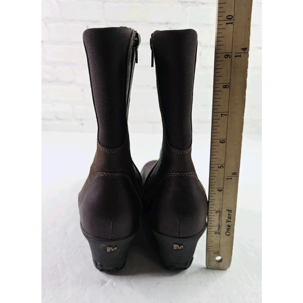 Women's Merrell Wisteria Wedge Mid Calf Boots Shoes Brown Leather Sz 9 Side Zip